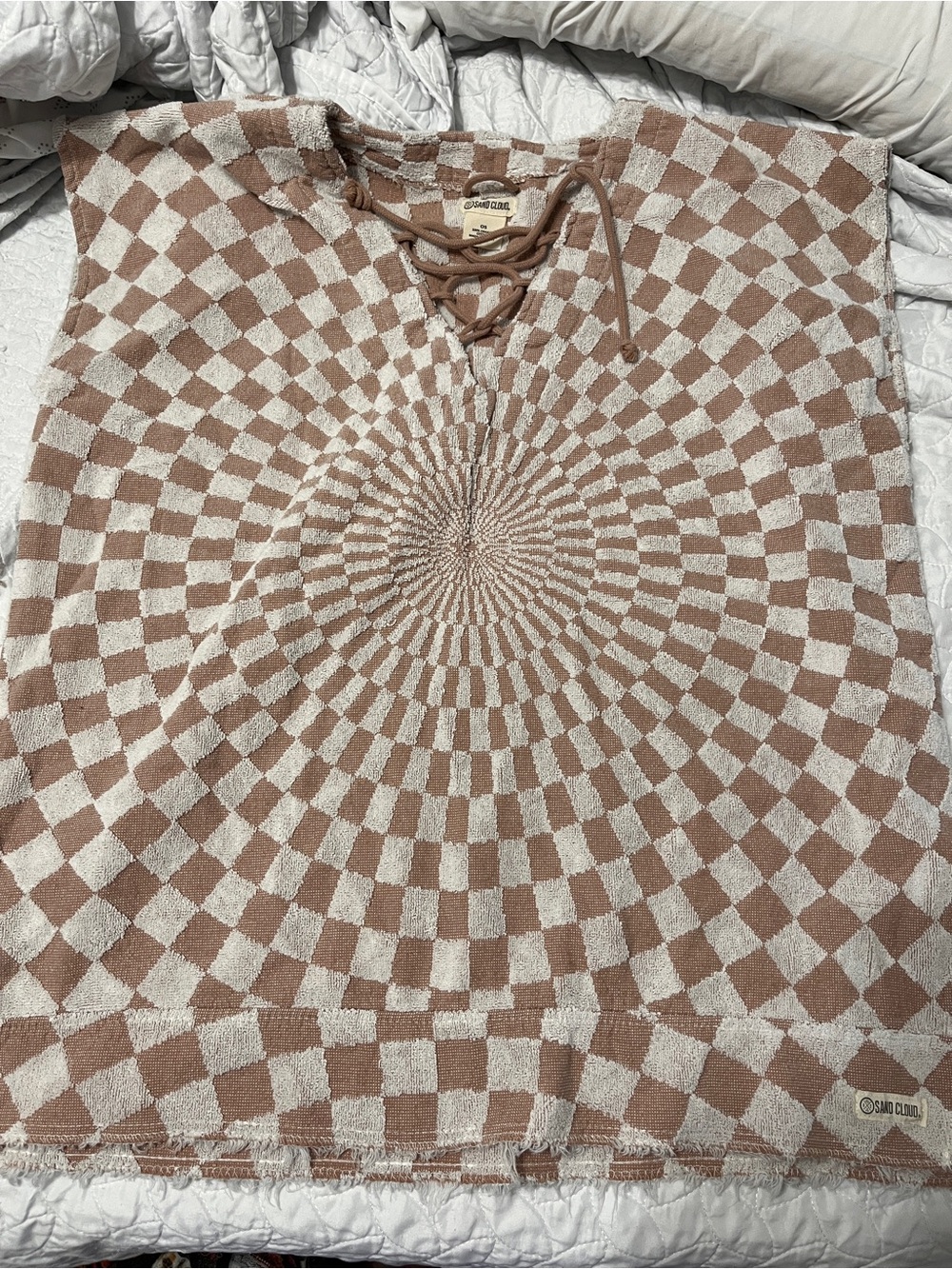 Sand Cloud Checkster Cover Up Poncho One Size Terry Checkered Warm Taupe